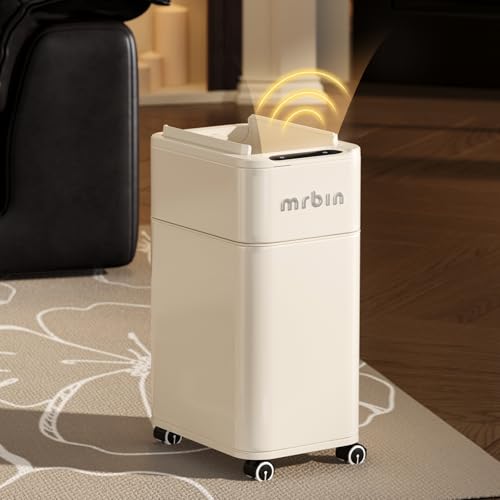 Caneca de basura rectangular para baño con sensor y ruedas