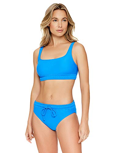 Reebok Women s Swimwear Invincible Icon Scoop Neck Soft Cup Tankini Swim Bathing Suit Top Separate, Blue, M