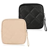 2 Stück Mini Tasche, Make Up Tasche Klein, Tampon Aufbewahrung, 11.5 cm Täschchen mit Reißverschluss Geeignet für die Aufbewahrung von Damenbinden, Kleingeld und Kosmetika (Schwarz, Beige)