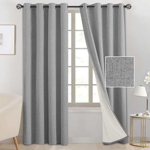 SimpleHome Dove Grey Linen Curtains for Bedroom,100% Blackout Faux Linen