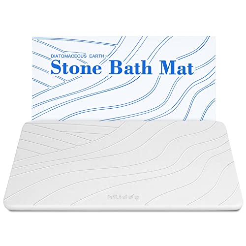Stone Bath Mat,Diatomaceous Earth Shower Mat,Super Absorbent Quick Drying Bathroom Floor Mat,Kitchen Absorbent Pad with Non-Slip Surface, Instantly Removes Water ,Easy to Clean,15.4x23.6inch,White