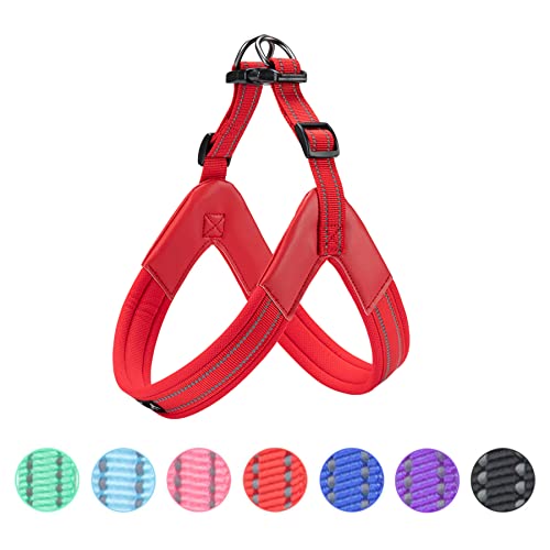 EXCELLENT ELITE SPANKER No Pull Dog Harness Step-in Adjustable Reflective Vest Soft Padded Easy Pet Chest Strap with Leash Clips for Small Medium Large Dogs Walking Training(Red-M)