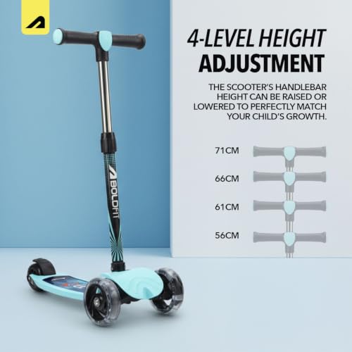 Image of Boldfit Kids Scooter 3 Wheel Kick Scooty for Kids (Above 5 Years) Foldable 4 Adjustable Height Toys for Boys & Girls, Safe Skate Scooter with LED Wheels & Birthday Gift Max Weight 50 Kg, ZigFold-Blue