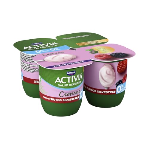 Activia Yogur Cremoso con Frutos Silvestres- probióticos y 0% azúcares - Pack 4x115g