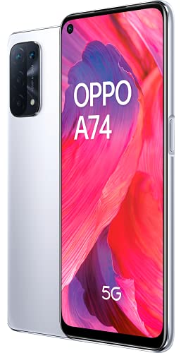 OPPO-A74-5G-Pantalla-649-FHD-90Hz-6-GB-RAM-128-GB-Almacenamiento-Qualcomm-Snapdragon-480-5G-Cuadruple-camara-48822-MP-5000-mAh-con-Carga-rapida-de-18-W-Plata-Version-ESPT