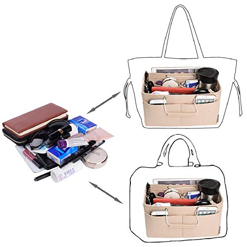 Ztujo Purse Organizer, Multi-Pocket Felt Handbag Organizer, Purse Organizer Insert With Handles, Medium, Large, X-Large (Medium, Beige) #TOP3