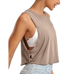 CRZ YOGA Pima Cotton Summer Gym Sleeveless Vest Tops for Women Light Elastic Running Crop Top Loose Crew Neck Yoga Shirt