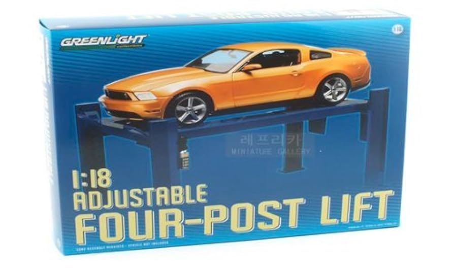 ミニカー GREENLIGHT 1:18 Four-Post Lift Greenlight 1:18 Adjustable Four-Post Lift (Blue) - M & J
