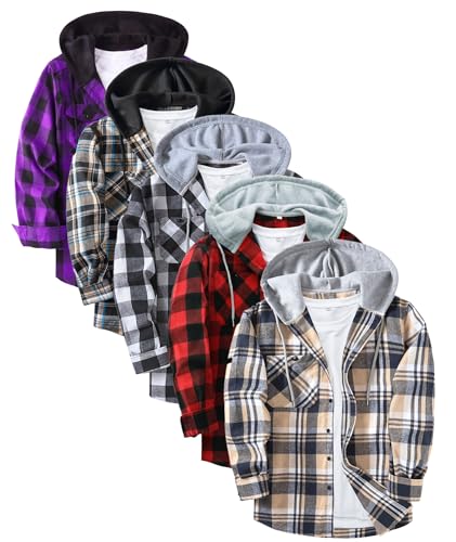 SWISSWELL 5 Pack Hooded Flannel Shirt for Men Plaid Hoodie