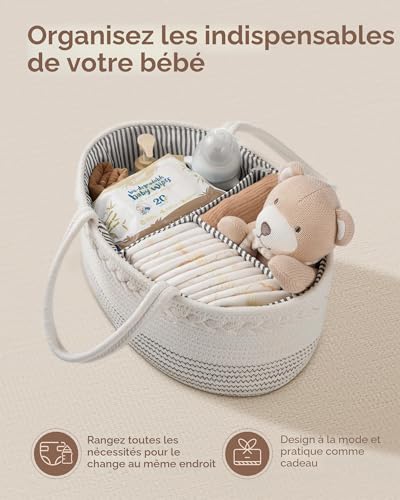 Organiseur de table à langer Maliton - Panier de rangement blanc pour couches de bébé - 3