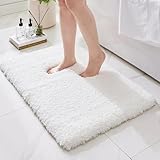 Picture of Ruggnovea Bathroom Rugs, Ultra Thick Shaggy Soft Microfiber Absorbent Bath Rug, High Density Foam Latex Non Slip Backing, Machine Washable Bath Mats for Bathroom Floor & Sink 24x17, White