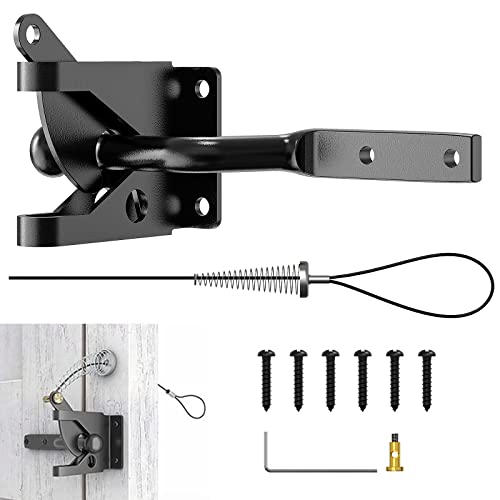 Linkidea Self Locking Gate Gravity Latch, Carbon Steel Spring Loaded with Adjustable Gate Latch Cable Pull