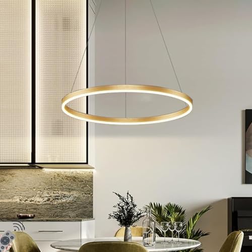 HELCEKOU Lámpara de araña con Anillo LED Dorado, lámpara Colgante Regulable para Comedor, Cocina, Isla, Sala de Estar, lámpara de Techo Moderna de 100 cm/58 W.