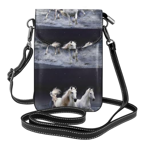 Portefeuille en cuir PU avec bandoulière et porte-téléphone motif cheval