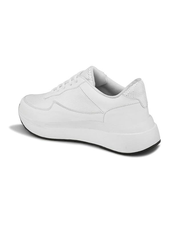 Image of XE Looks White Lace-Up Platform Sneakers | Perforated Upper | Cushioned Insole | Casual & Walking Shoes for Girls & Women