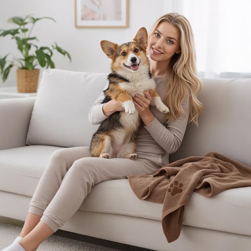 Liebesblume Hundehandtuch Set, Mikrofaser Haustier Handtuch für Hunde und Katzen, Schnelltrocknend und Extra Saugfähig, Weiches Waschbares Hundetrockentuch mit Pfotenstickerei, 35x75 cm 3 Stück
