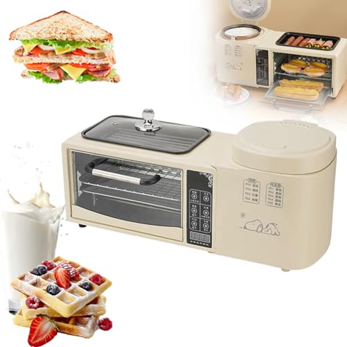 Appareil pour Petit-déjeuner 4 en 1, Four 2 Couches 8 L, cuiseur Vapeur électrique 1 L et poêle électrique, contrôle indépendant de la température et écran Tactile, Appareil pour Petit-déjeu