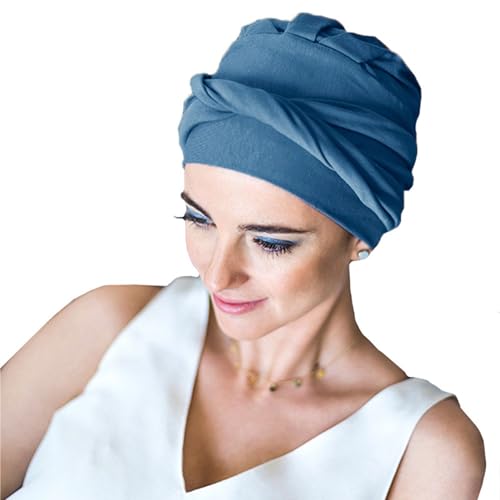CAREBELL Onkologischer Turban für Chemotherapie, ideal für Patienten mit Haarausfall, Schutz bei Alopezie, Komfort-Design aus Stahl, bequem und atmungsaktiv, Bambusgewebe., Blau 06, One size