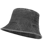 Umeepar Unisex Cotton Packable Bucket Hat Sun Hat Plain Colors for Men Women (B Retro Black)