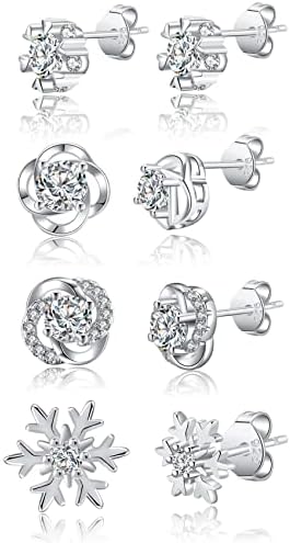 PRETOLE Sterling Silver Stud Earrings,6Pairs 925 Silver Stud Earrings for Women Girls,Small Silver Stud Moissanite Earrings Set