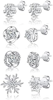 PRETOLE Sterling Silver Stud Earrings,6Pairs 925 Silver Stud Earrings for Women Girls,Small Silver Stud Moissanite Earrings Set