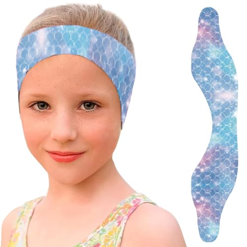 Schwimmen Stirnband Kinder，Ohrenschutz Schwimmen Kinder，Hohe Elastizität & Klettverschluss，Schwimmstirnbänder Kinder（Blau，Skala）