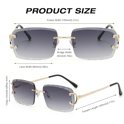 Image of Retro Rimless Rectangle Sunglasses for Men Women Luxury Frameless Square Trendy Shade Diamond Cutting Eyewear