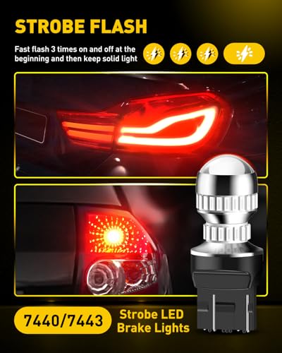 Image of AUXITO 7440 7443 LED Strobe Brake Lights Bulbs, Red Flashing Stop Light, Super Bright T20 W21W 7441 7444 7443R Flashing Strobe Blinking LED Tail Light Bulbs, Pack of 2