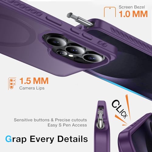 Image of Elzzi Magnetic Magsafe for Samsung Galaxy S26 Ultra Case [Compatible with MagSafe][Full Camera Protection][Built-in Invisible Kickstand] Translucent Matte Phone Back Cover - Deep