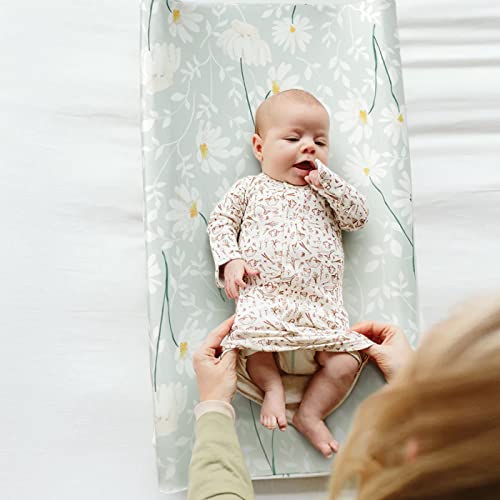 Image of GRSSDER Stretch Ultra Soft Jersey Knit Changing Pad Cover Set 2 Pack, Change Table Pad Covers Fit 32 inch /34 inch x 16 inch Pads Safe and Snug, Pretty Watercolor Daisy Flowers for Baby Girls