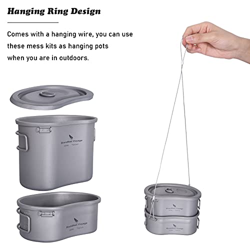 Usharedo Titanium Camping Pots Set With Hanging Ring Ultralight Portable Bowl Picnic Cookware Titanium Canteen Mess Kit For Outdoor Hiking Backpacking Mountaineering Ti15123B #TOP3