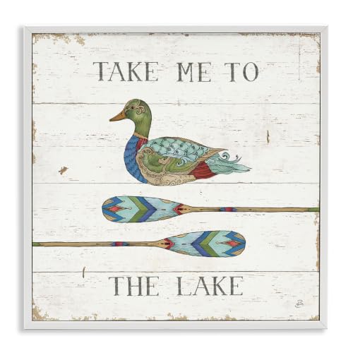 Lake House Duck Oars Typography, 24 x 24 Inch Framed Giclée Print