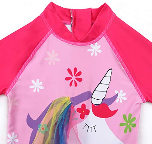 Baby Toddler Girls Unicorn Swimsuits One Piece Swimwear Bathing Suits Rash Guard UPF 50+ (Shy Unicorn, 6-9 Months) - Thumbnail 2