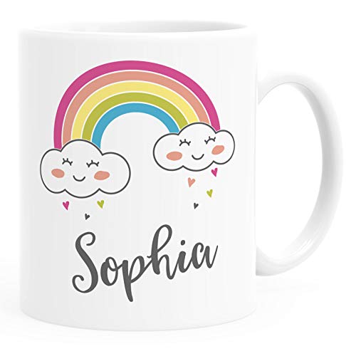 SpecialMe® Kindertasse Kunststoff Regenbogen personalisierte Namenstasse für Kinder Jungen Mädchen weiß Kunstoff-Tasse