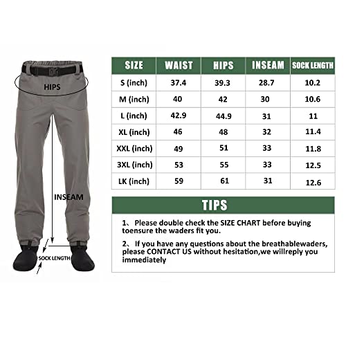 Lkver Wader Pants Waterproof Fly Fishing Waders Breathable Hunting Pants Neoprene Stocking Foot Guide Pant Grey,Medium #TOP4