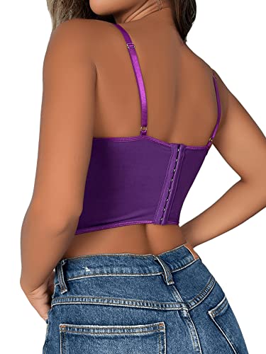 Sweatyrocks Women's Lingerie Floral Lace Underwire Push Up Bra Bustier Bralette Top Underwear Purple M #TOP1