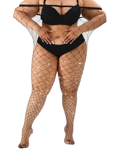 Image of Plus Size Fishnet tights Glitter stockings Sparkly Pantyhose Leggings for women-Big Mesh