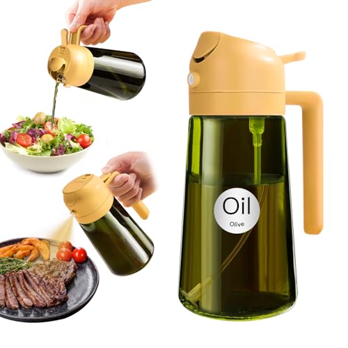 YARRAMATE 16oz/470ml Light-Blocking Dark Oil Sprayer for Cooking, 2 in 1 Olive Oil Dispenser Bottle for Kitchen, Premium Dark Green Glass Oil Bottle, Food-Grade Oil Mister for Air Fryer, BBQ (Orange)