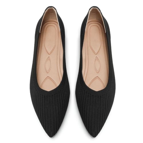 Image of Flats for Women Pointed Toe Knit Foldable Ballet Flat Shoes | Stretch knit upper,built-in arch support,cushioned insole,foldable lightweight design,non-slip sole,office and casual wear