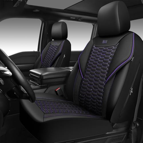 Image of CAR PASS 3D Foam Mesh Leather Car Seat Covers Front Seats,Breathable Mesh Front Seat Covers for Women,Universal Fit for Cars SUV Truck Sedan Van Automotive,Armrest Airbag Compatible,Black and Purple