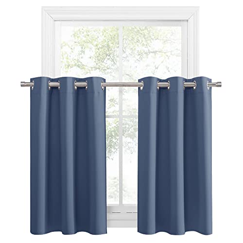 Image of PONY DANCE Small Curtains for Door Windows, Blackout Thermal Insulating Drapes for Home Theatre Bathroom Kitchen Basement Cafe RV Camper Windows Blinds, Wide 29 x Long 30, Blue Haze, 1 Pair