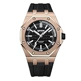 IK COLOURING Mens Luxury Automatic Mechanical Watch Waterproof Silicone Strap Business Luminous Wrist Watch for Men Present(Black)