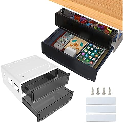 Barelove Self-adhesive Under Desk Dawer, Table Hidden Organizer Double-Layer Slide Out Large Storage Desktop Pencil Tray for Office Home School Kitchen (Large, Black) Cover