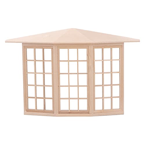 Dollhouse Bay Window, Dollhouse Miniature Window Frame Wooden 3 Sided Window Model, Working Bay Window Decoration Window for 1:12 Doll House Furniture Accessories