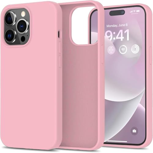 Image of DIZORO Microfiber Candy Case Compatible for iPhone 14 PRO, Shockproof Slim Back Cover Liquid Silicone Case (Baby Pink)