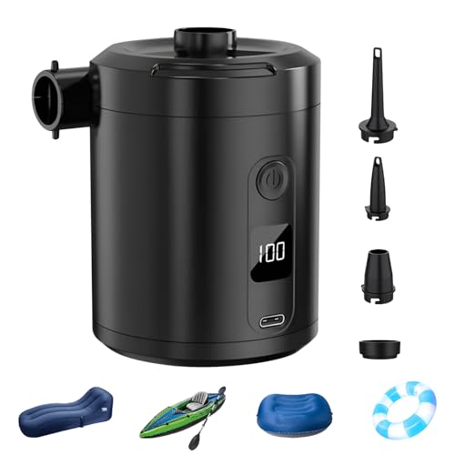 Bomba de Aire Recargable con Pantalla Digital – Inflador Eléctrico Portátil | Inflado Desinflado Rápido, Diseño Inalámbrico USB-C | Batería 5200mAh para Colchón Inflable Flotadores Piscina