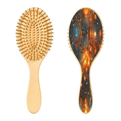 SKYSHU Mandala Cepillo para el pelo de madera natural con cómodo cepillo de pelo de madera, desenredado y peinado ovalado para mujeres, hombres y niños, todo tipo de cabello (cabello seco húmedo y
