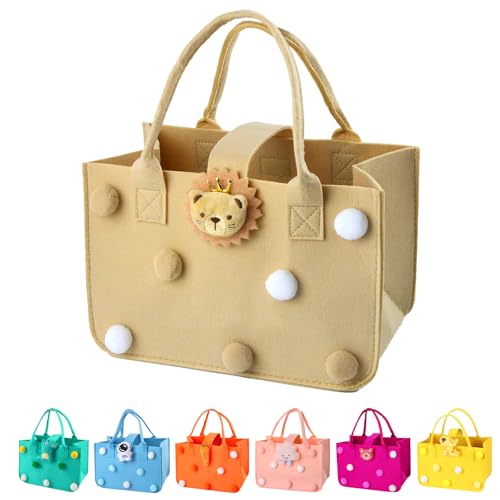 Sac de Courses Cabas, FainFun 30 * 20 * 18 cm Panier a Courses avec Poignée, Rectangulaire Corbeille Feutre avec Anse, Sac de Courses Reutilisable pour Journaux (Kaki)