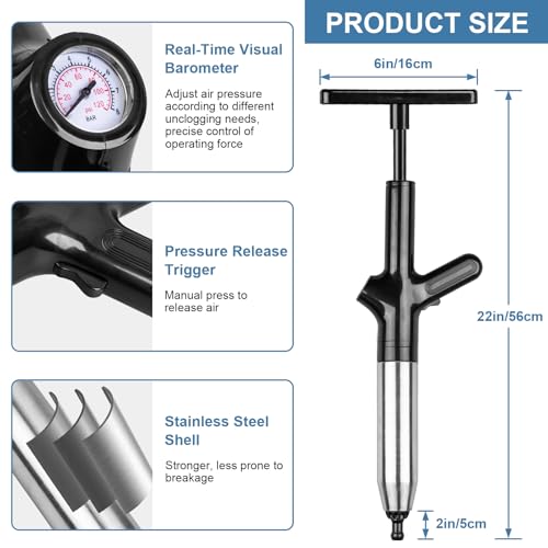 Luney Toilet Plunger, Snake Drain Clog Remover Tool, High Pressure Air Drain Blaster Gun with Visual Barometer, Toilet Unclogger Tool, Air Plunger for Toilet Bathroom, Sink, Kitchen, Floor Clogged - Image 3