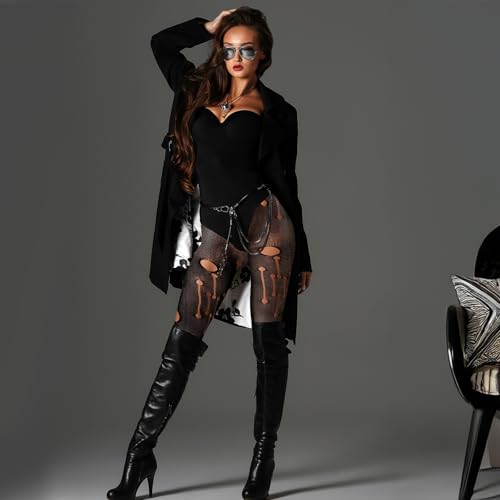 Sexy Fishnet Tights for Women, Stretch Thigh-High Leggings, Black Lace Patterned Stockings, High Waist Pantyhose Fishnets for Women, One Size4